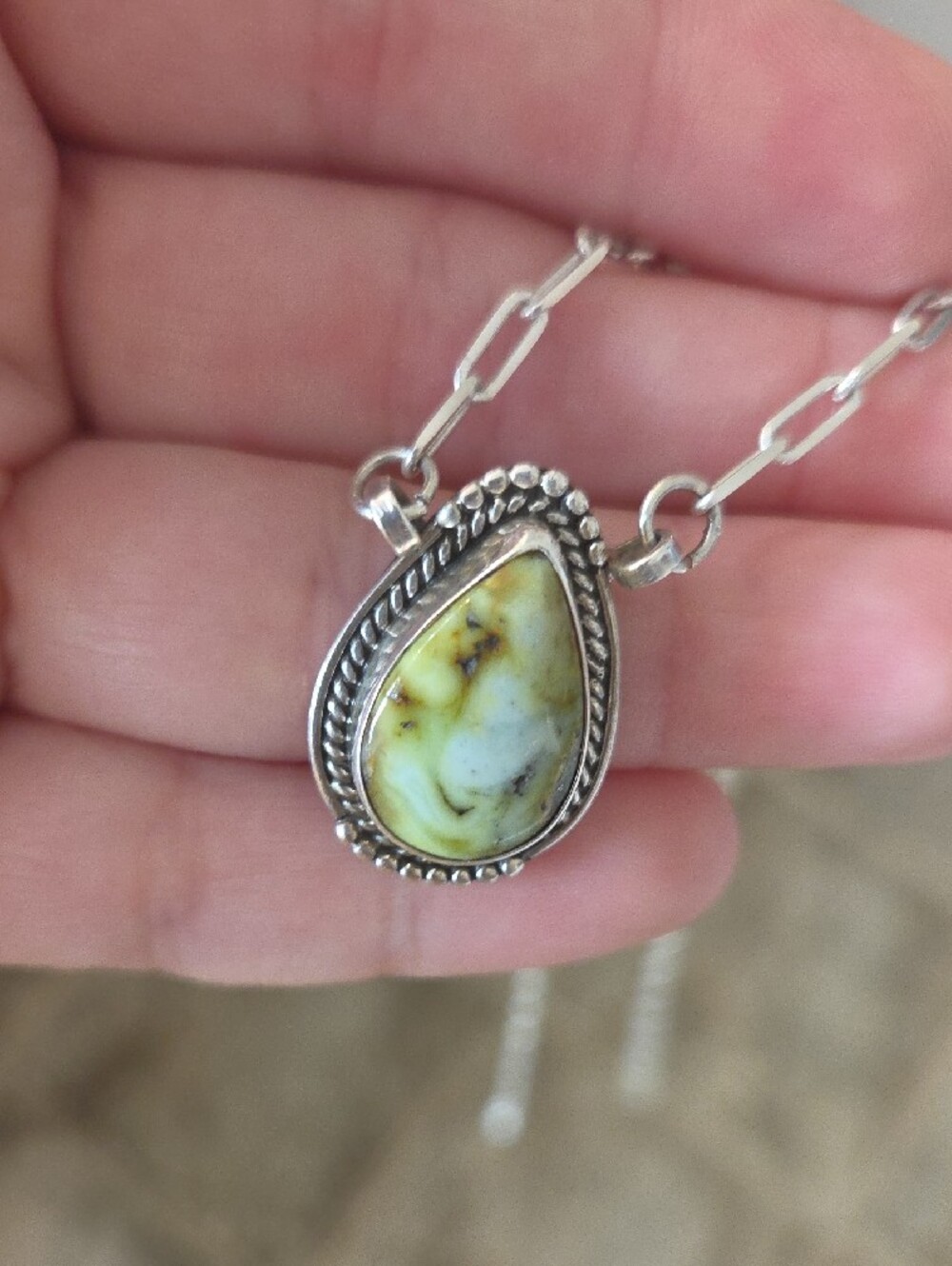 Sterling Silver Teardrop Palomino Turquoise Pendant Necklace